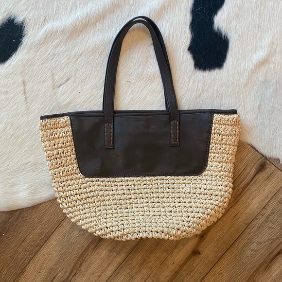 Women's Simple Woven Straw Purse Beach Bag Tote Shoulder Bags Summer Purse Khaki - Picture 1 of 8